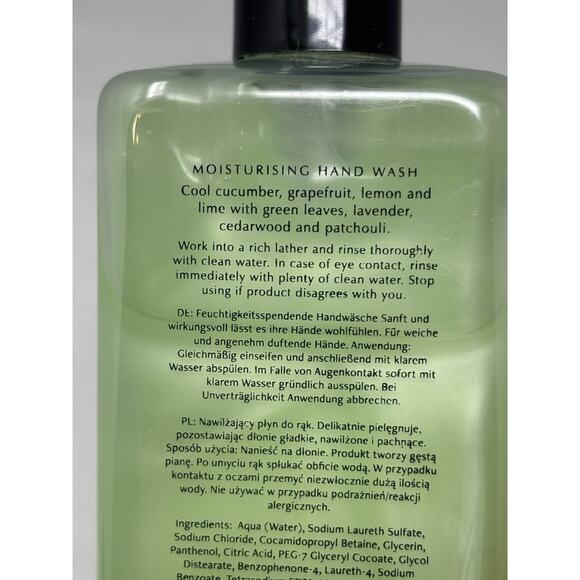 Pecksniff's England Moisturizing Hand Wash Lime & Cucumber 16.9 Fl Oz 95% Full - Picture 5 of 6